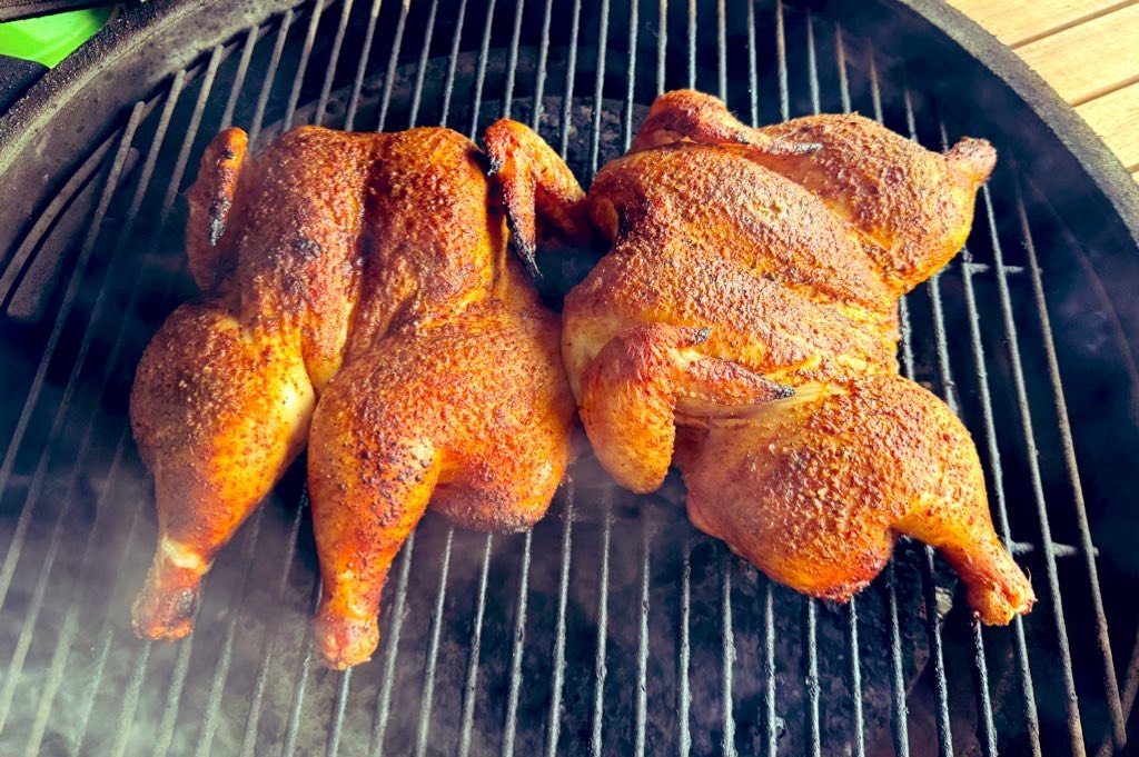 Spatchcocked chicken on the grill