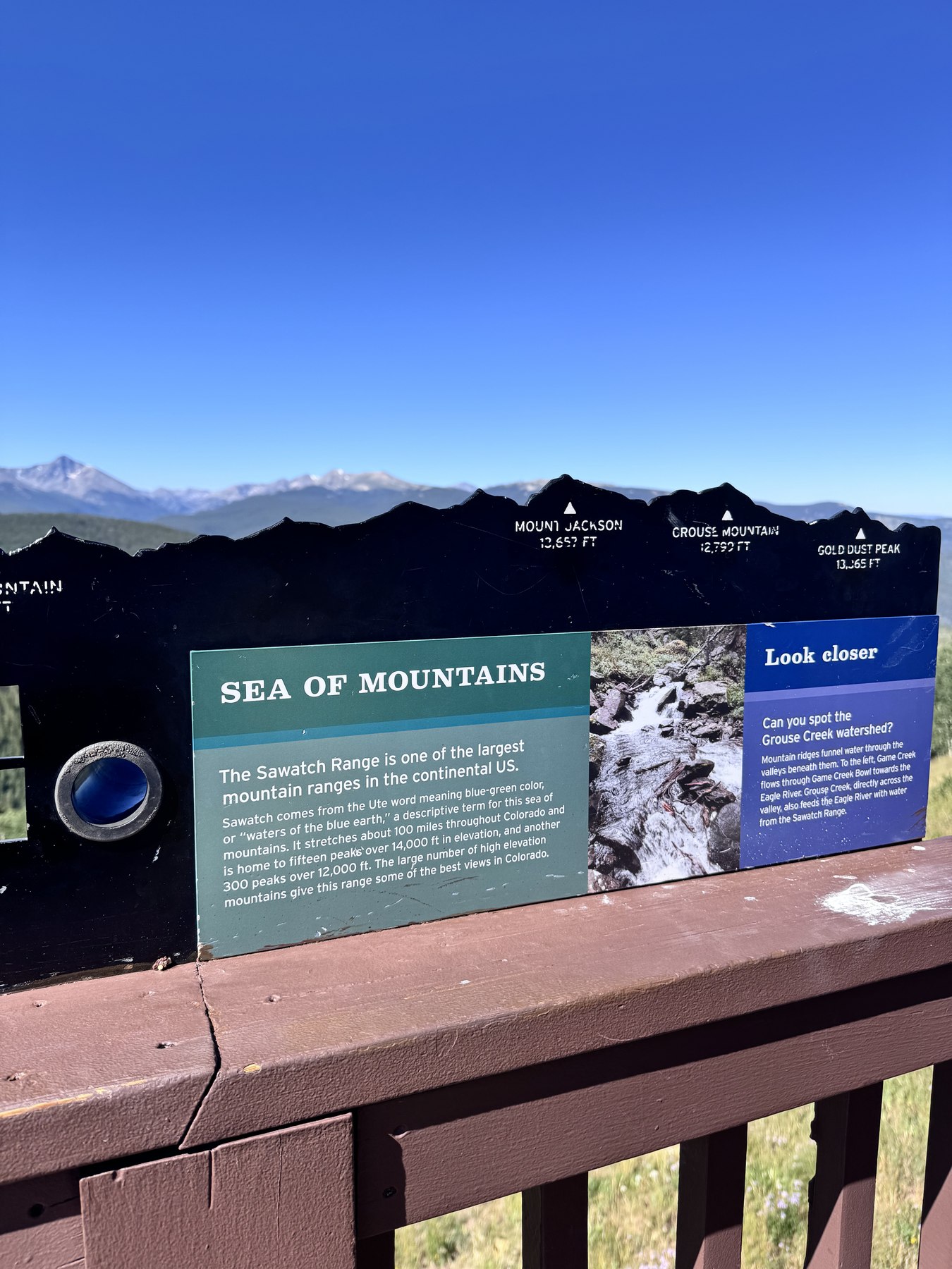 Sea of Mountains overlook sign, Sawatch Range